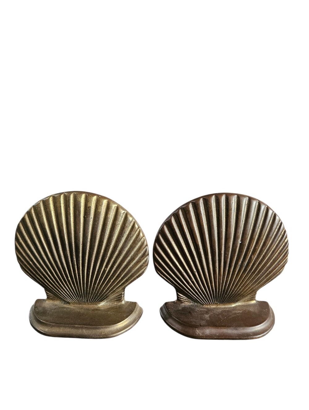 Vintage Brass Scallop Sea Shell Bookends Set Of 2